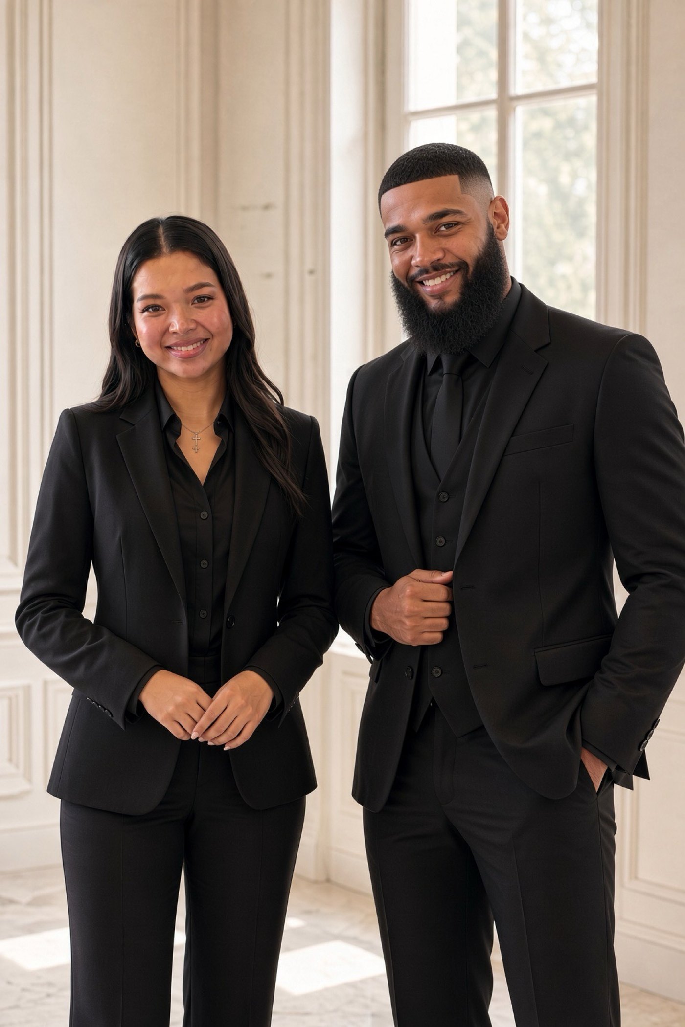 Apichaya Brako and Gerd Nils Victor Brako in black suits