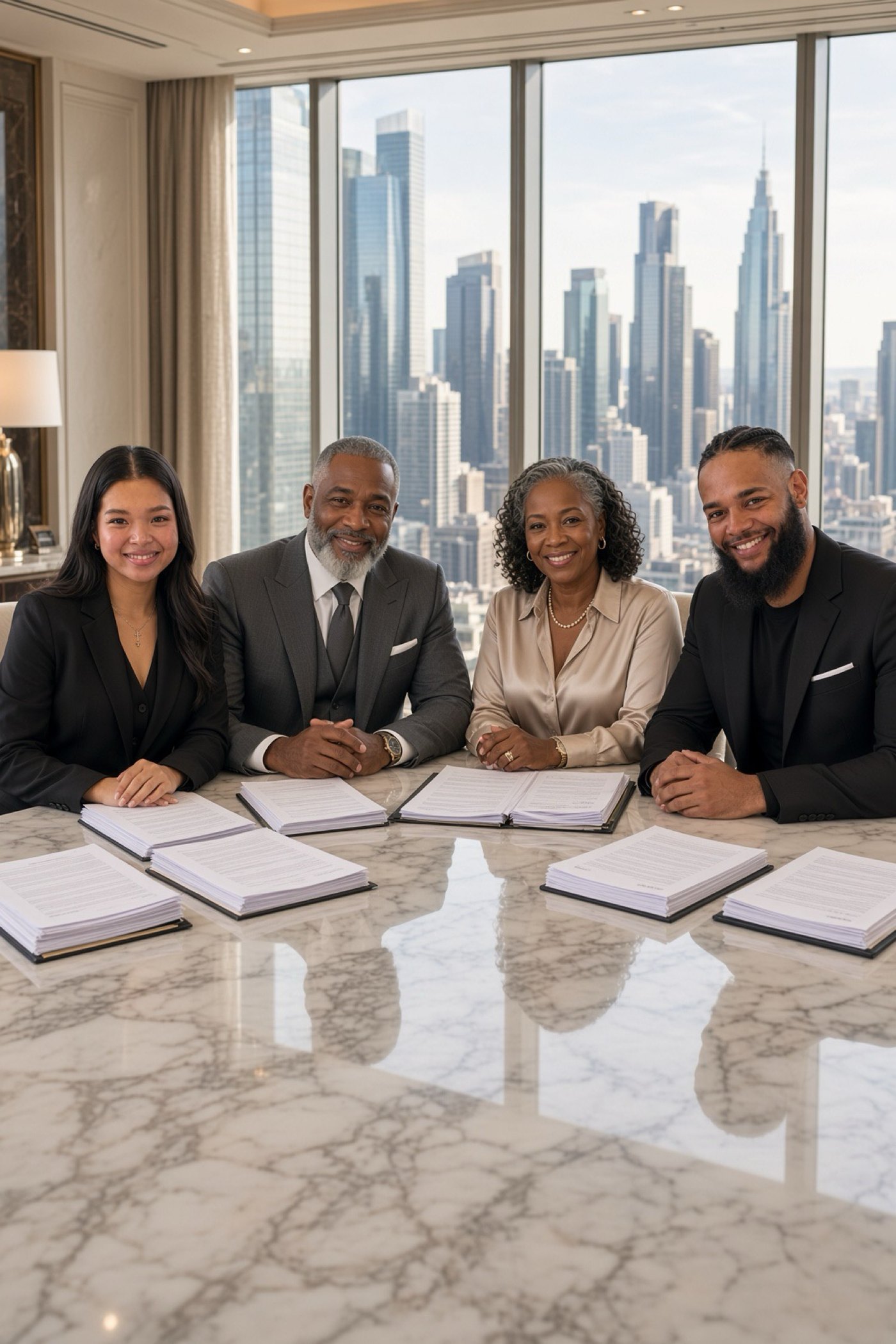 A meeting with a couple across a marble table
